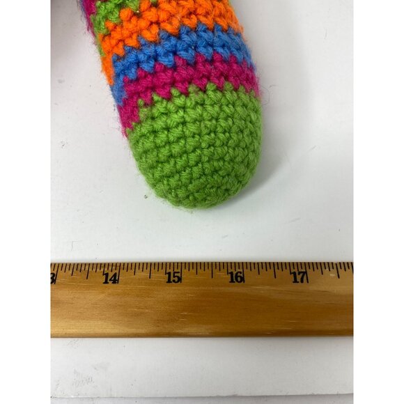 Hand knitted 17" plush alien Pride Rainbow body with horns - Picture 12 of 12